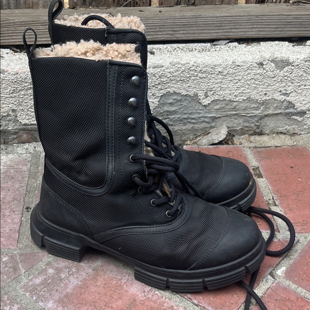 GANNI shearling combat boots 38
